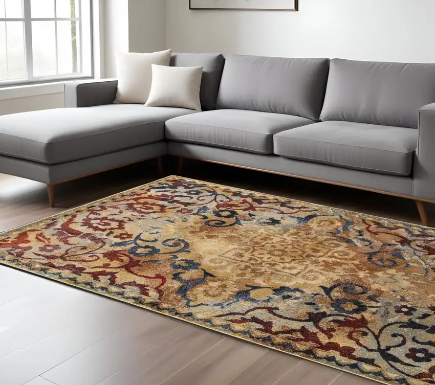 Gold And Red Oriental Area Rug Photo 1