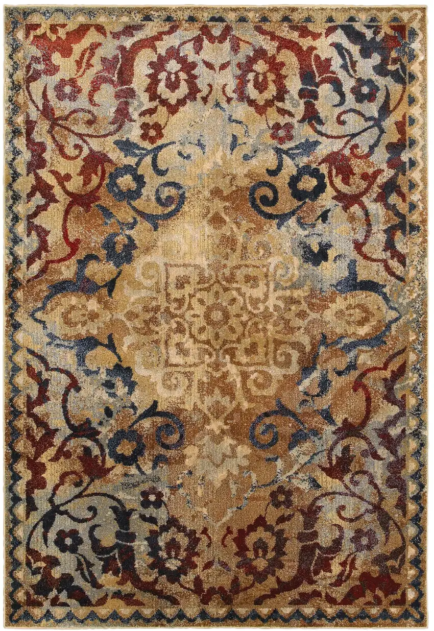 Gold And Red Oriental Distressed Area Rug Photo 2