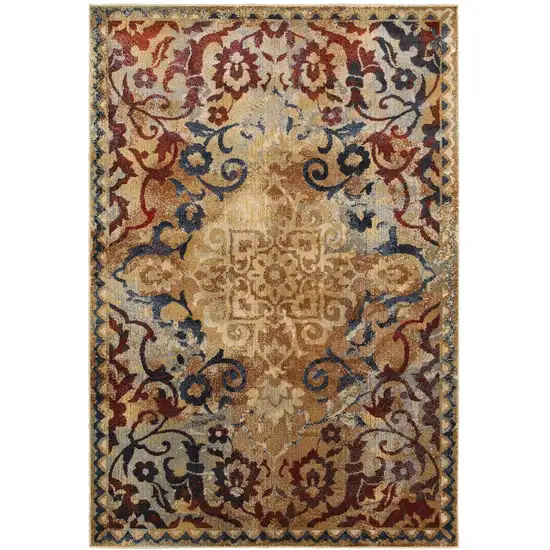 Gold And Red Oriental Distressed Area Rug Photo 2