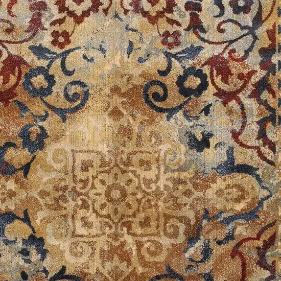 Gold And Red Oriental Distressed Area Rug Photo 6