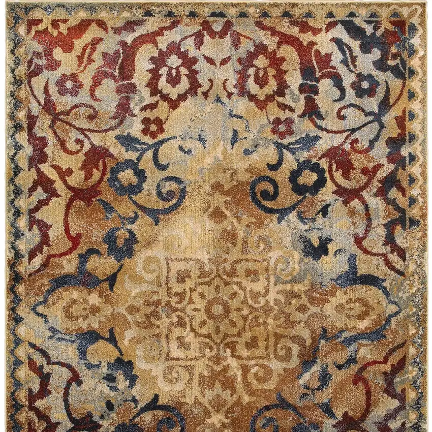 Gold And Red Oriental Distressed Area Rug Photo 4