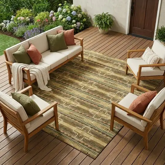 Gold And Red Tribal Washable Indoor Outdoor Area Rug Photo 1