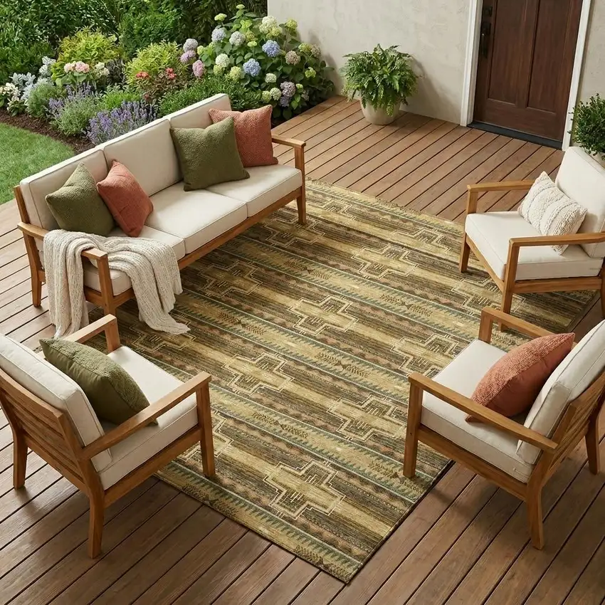 Gold And Red Tribal Washable Indoor Outdoor Area Rug Photo 1