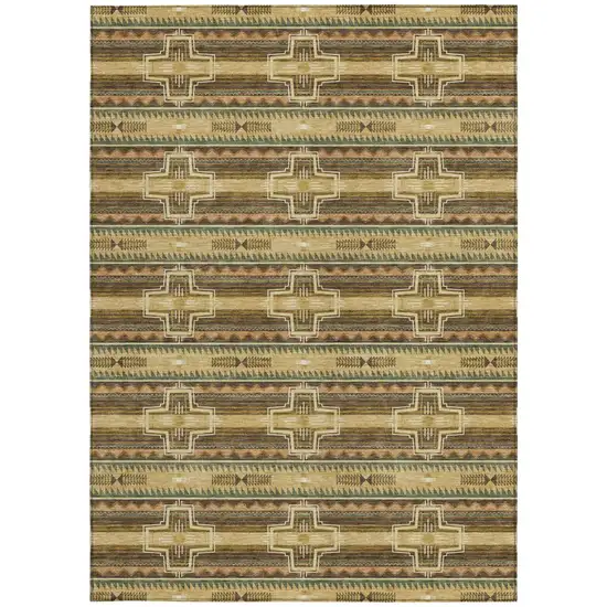 Gold And Red Tribal Washable Indoor Outdoor Area Rug Photo 4