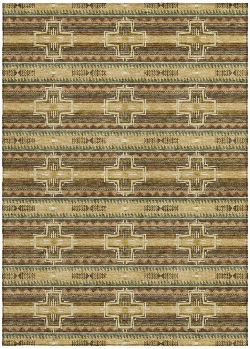 Gold And Red Tribal Washable Indoor Outdoor Area Rug Photo 4