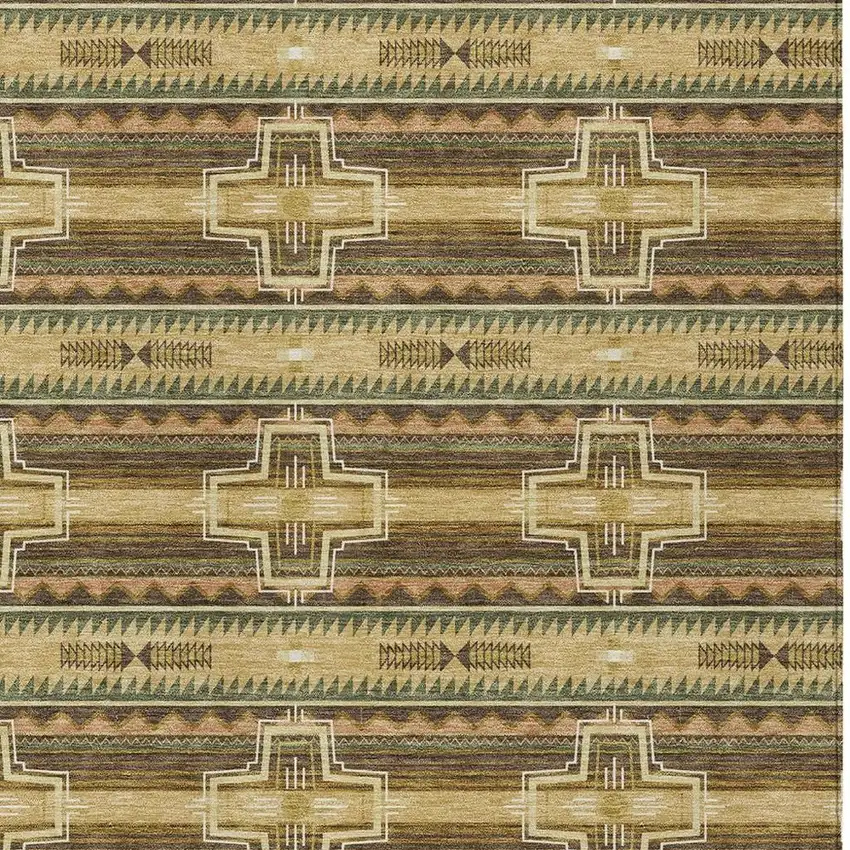 Gold And Red Tribal Washable Indoor Outdoor Area Rug Photo 5