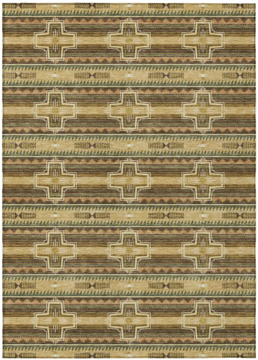 Gold And Red Tribal Washable Indoor Outdoor Area Rug Photo 2