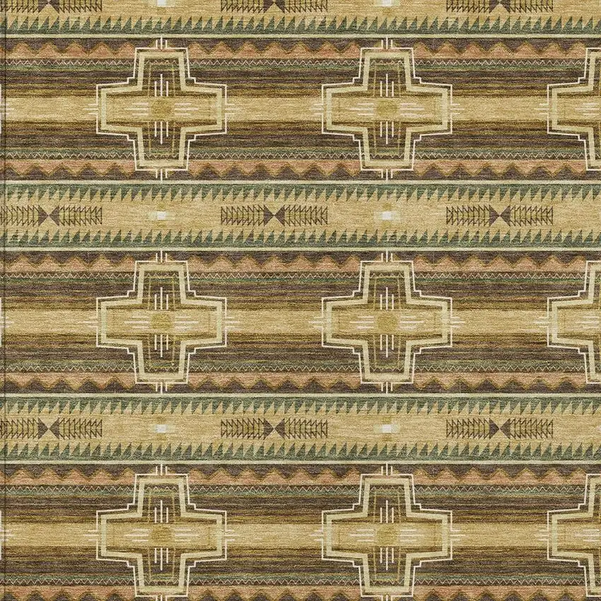 Gold And Red Tribal Washable Indoor Outdoor Area Rug Photo 5