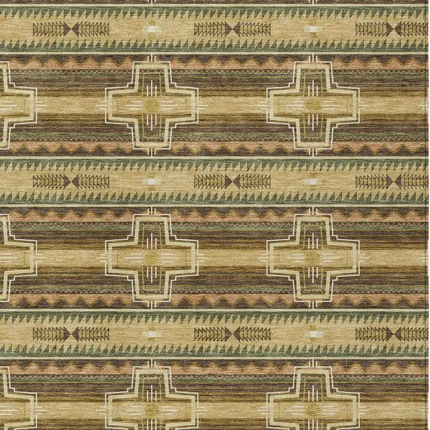 Gold And Red Tribal Washable Indoor Outdoor Area Rug Photo 3