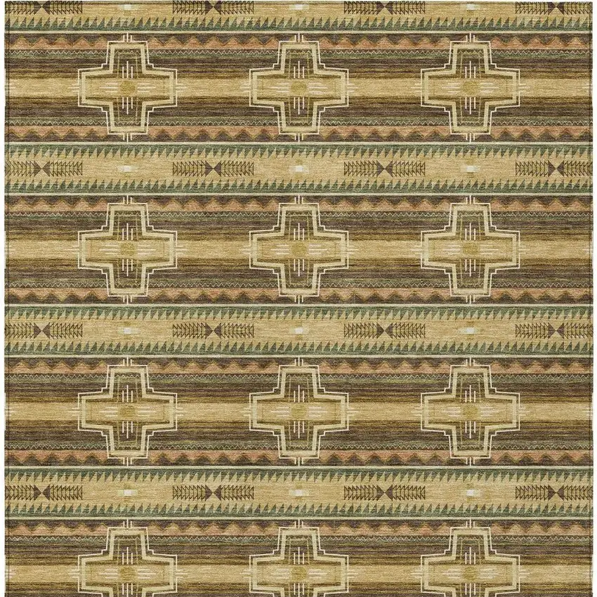Gold And Red Tribal Washable Indoor Outdoor Area Rug Photo 6