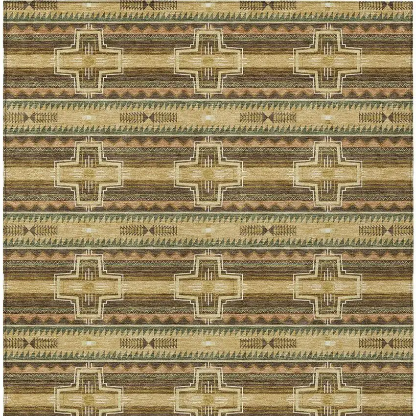 Gold And Red Tribal Washable Indoor Outdoor Area Rug Photo 4
