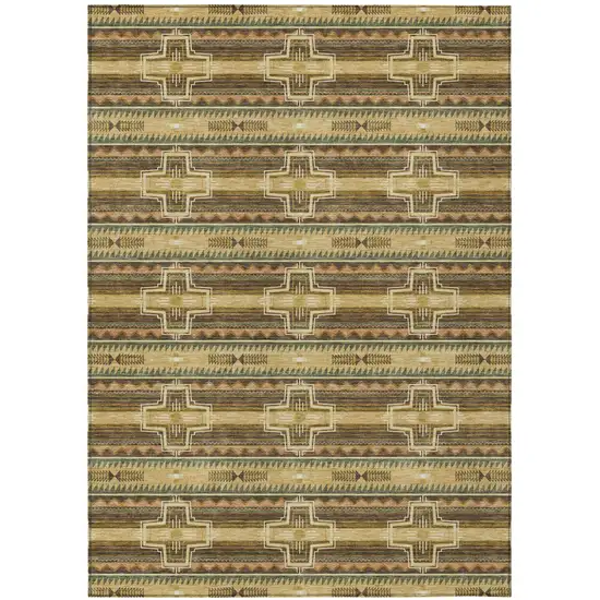 Gold And Red Tribal Washable Indoor Outdoor Area Rug Photo 2