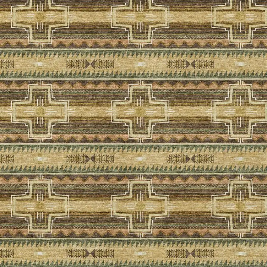 Gold And Red Tribal Washable Indoor Outdoor Area Rug Photo 3