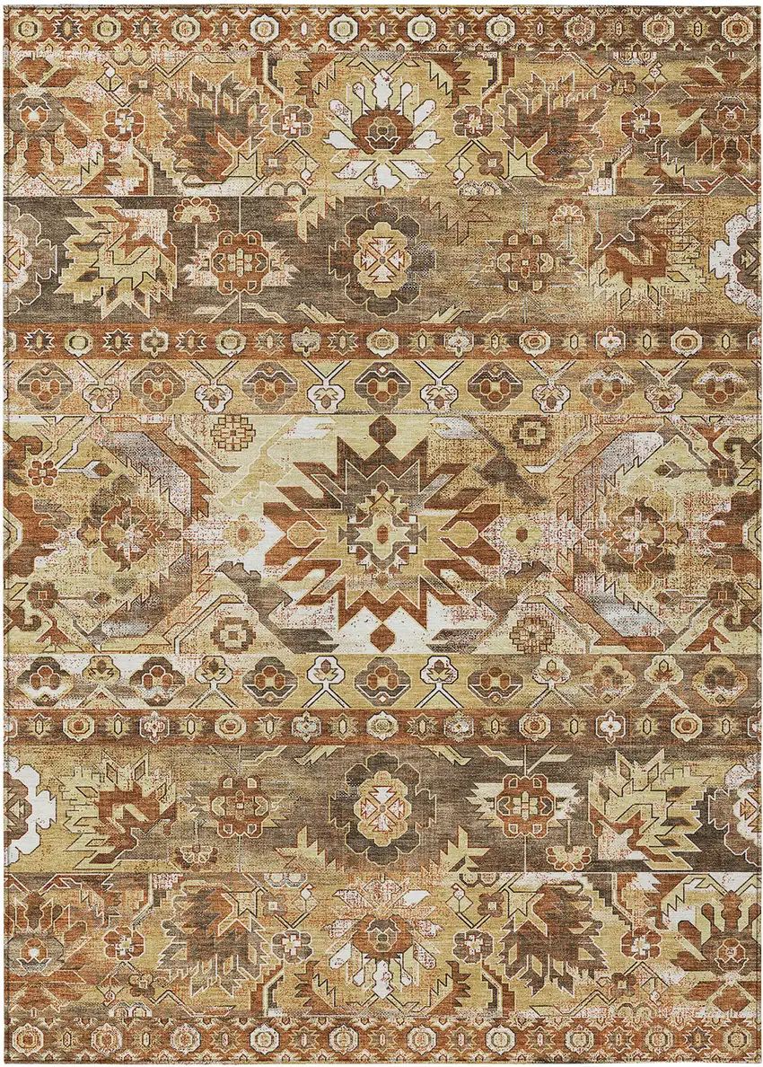 Gold And Saffron Cactus Washable Indoor Outdoor Area Rug Photo 1