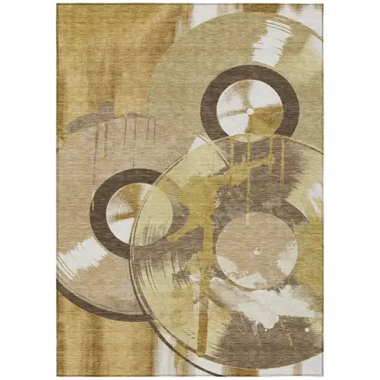 Gold And Saffron Geometric Washable Indoor Outdoor Area Rug Photo 1