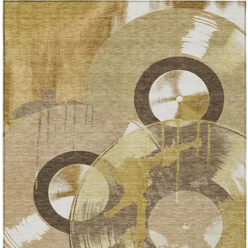 Gold And Saffron Geometric Washable Indoor Outdoor Area Rug Photo 3