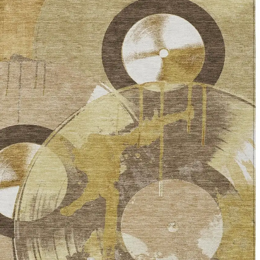 Gold And Saffron Geometric Washable Indoor Outdoor Area Rug Photo 1