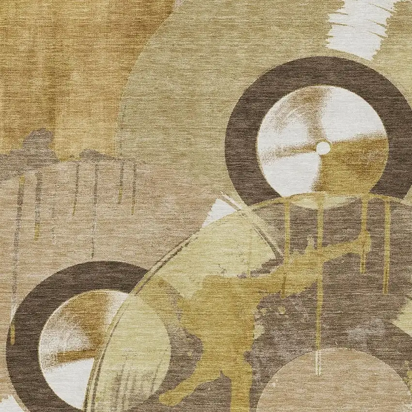 Gold And Saffron Geometric Washable Indoor Outdoor Area Rug Photo 2