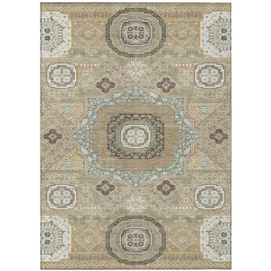Gold And Sage Oriental Washable Indoor Outdoor Area Rug Photo 2