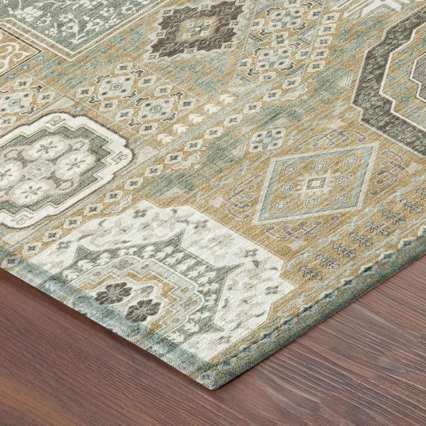 Gold And Sage Oriental Washable Indoor Outdoor Area Rug Photo 5