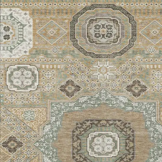 Gold And Sage Oriental Washable Indoor Outdoor Area Rug Photo 3