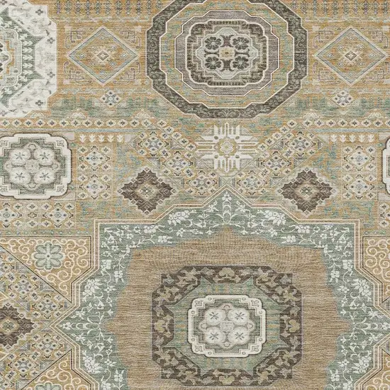 Gold And Sage Oriental Washable Indoor Outdoor Area Rug Photo 3