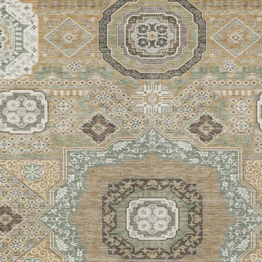 Gold And Sage Oriental Washable Indoor Outdoor Area Rug Photo 3