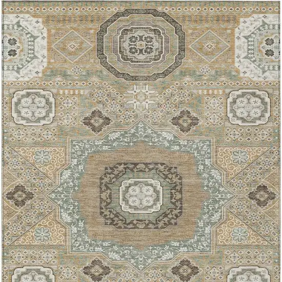 Gold And Sage Oriental Washable Indoor Outdoor Area Rug Photo 4