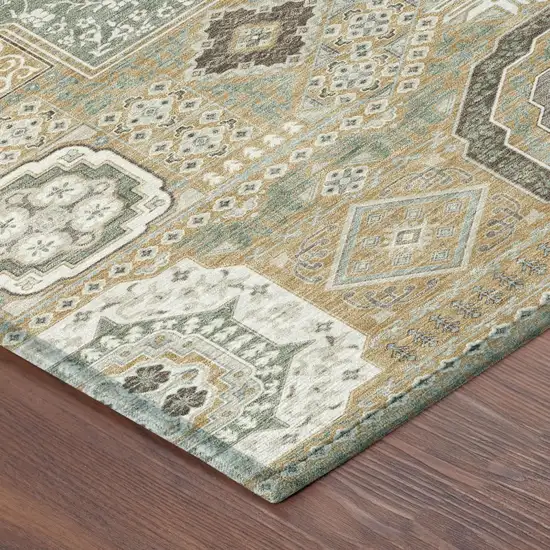 Gold And Sage Oriental Washable Indoor Outdoor Area Rug Photo 5