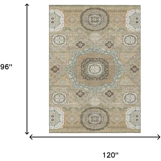 Gold And Sage Oriental Washable Indoor Outdoor Area Rug Photo 7