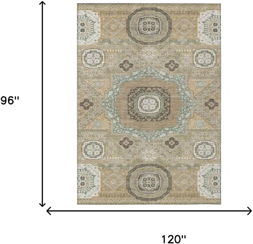 Gold And Sage Oriental Washable Indoor Outdoor Area Rug Photo 7