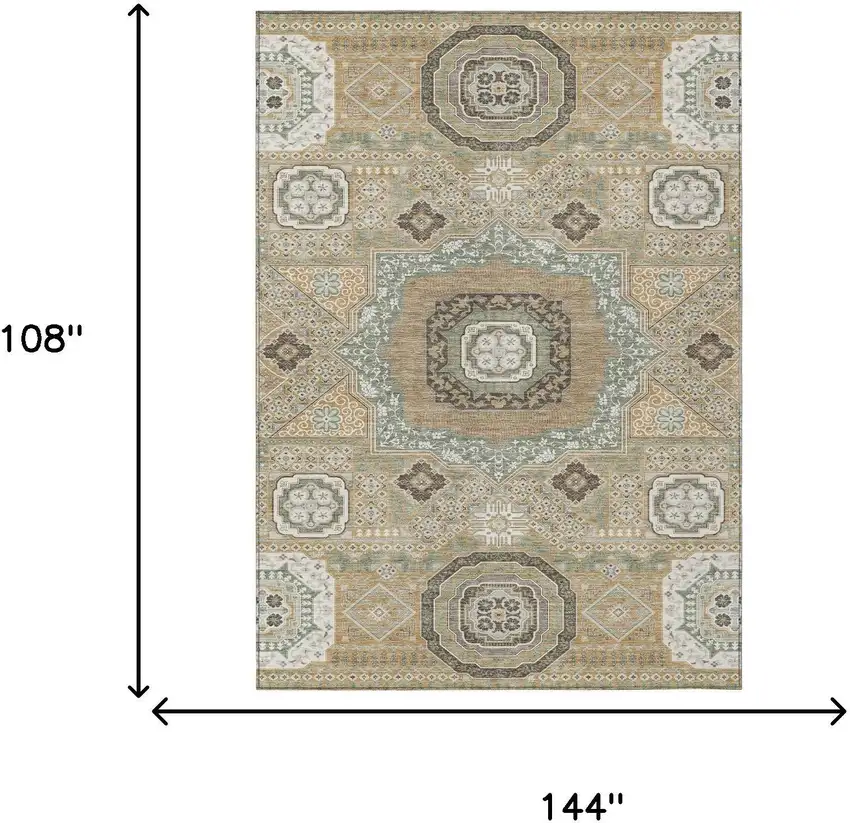 Gold And Sage Oriental Washable Indoor Outdoor Area Rug Photo 7