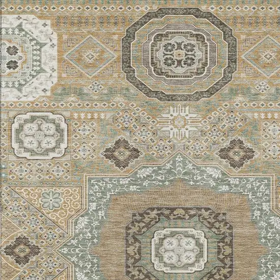 Gold And Sage Oriental Washable Indoor Outdoor Area Rug Photo 3