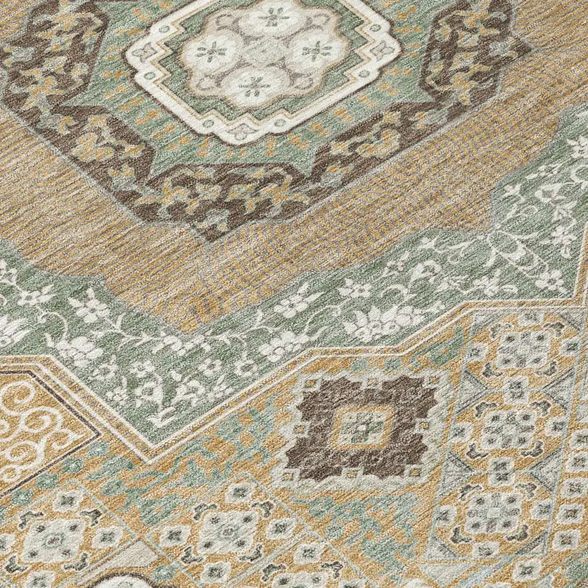 Gold And Sage Oriental Washable Indoor Outdoor Area Rug Photo 6