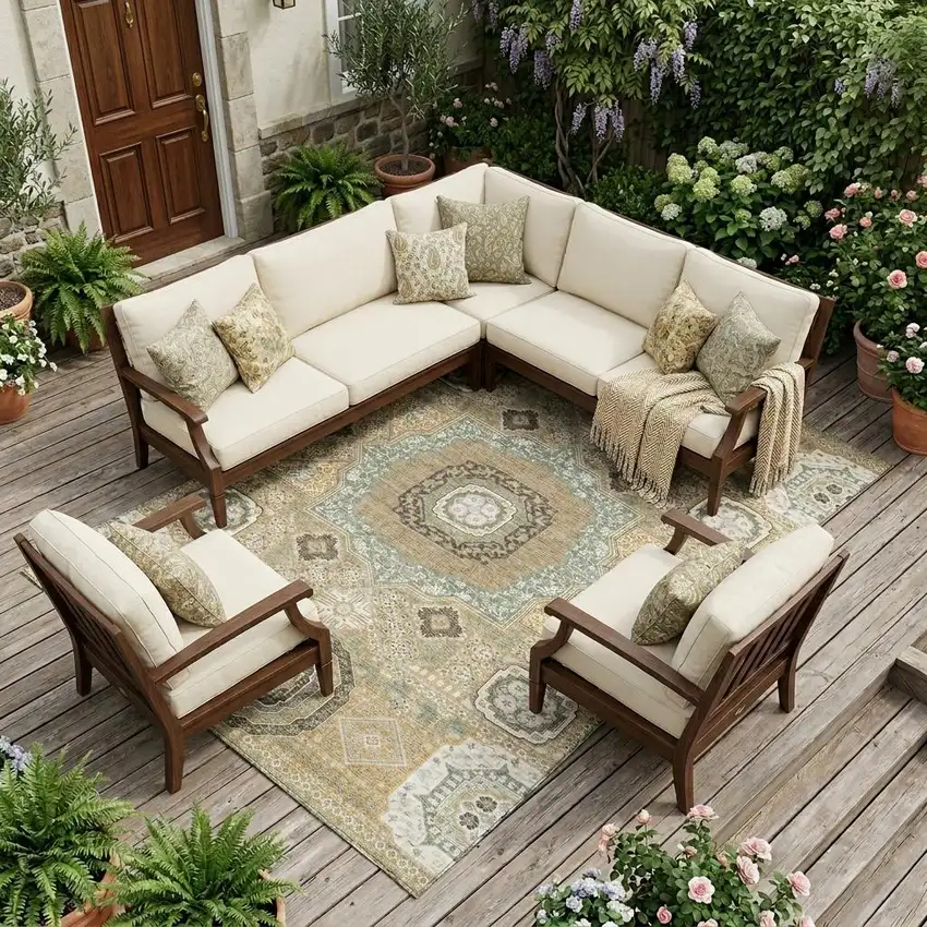 Gold And Sage Oriental Washable Indoor Outdoor Area Rug Photo 1