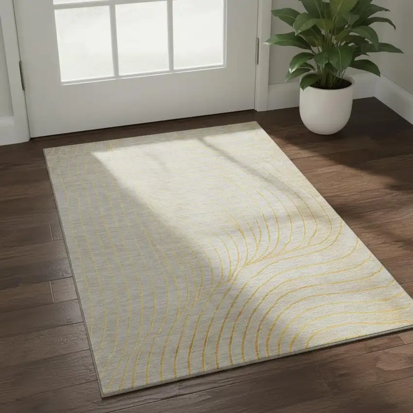 Gold And Silver Abstract Washable Area Rug With UV Protection Photo 2