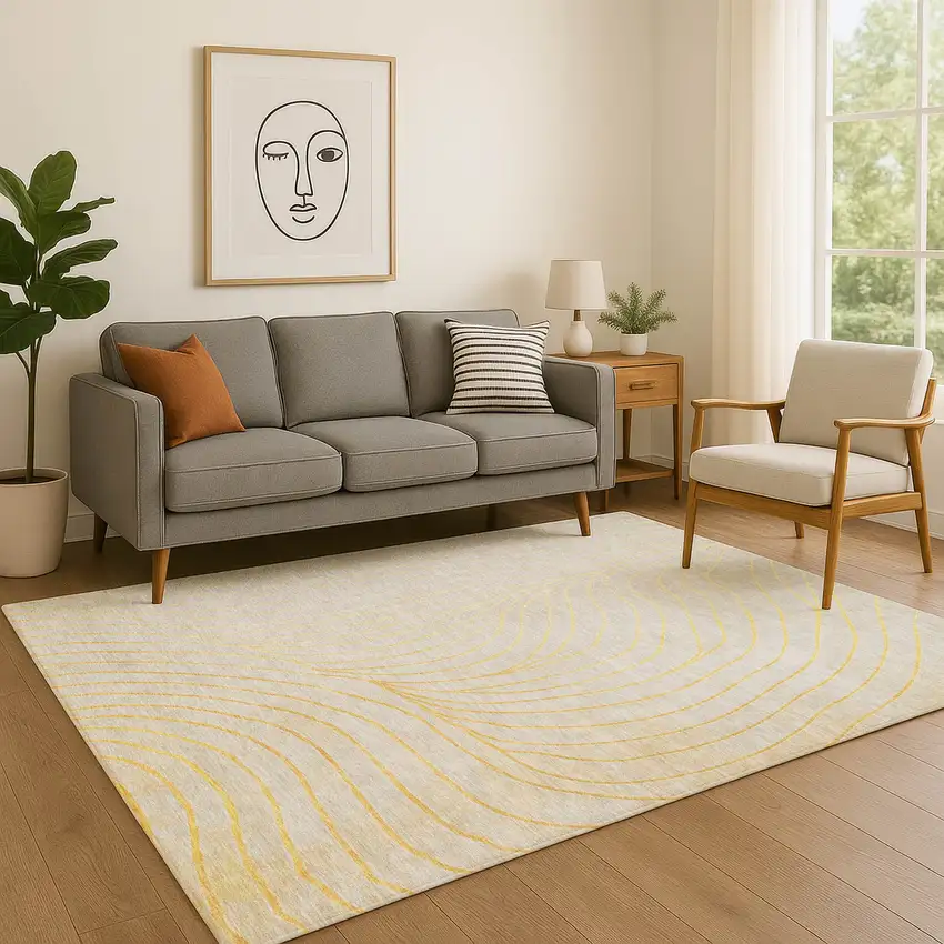 Gold And Silver Abstract Washable Area Rug With UV Protection Photo 5