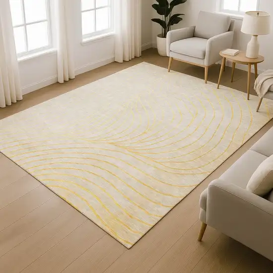 Gold And Silver Abstract Washable Area Rug With UV Protection Photo 6
