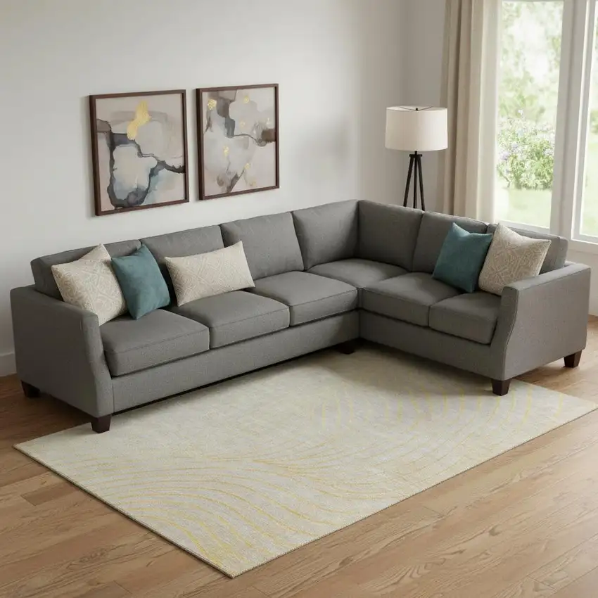 Gold And Silver Abstract Washable Area Rug With UV Protection Photo 2