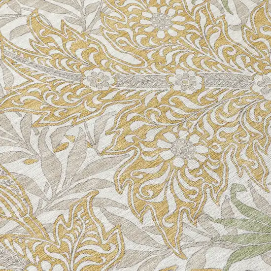 Gold And Silver Botanical Leaves Washable Indoor Outdoor Area Rug Photo 4