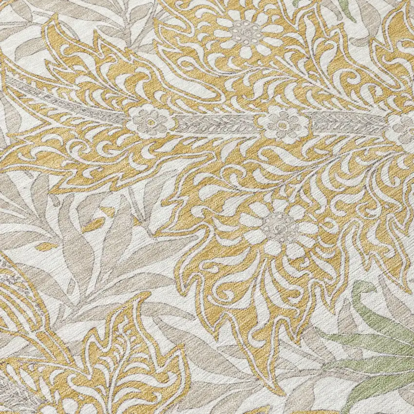 Gold And Silver Botanical Leaves Washable Indoor Outdoor Area Rug Photo 4