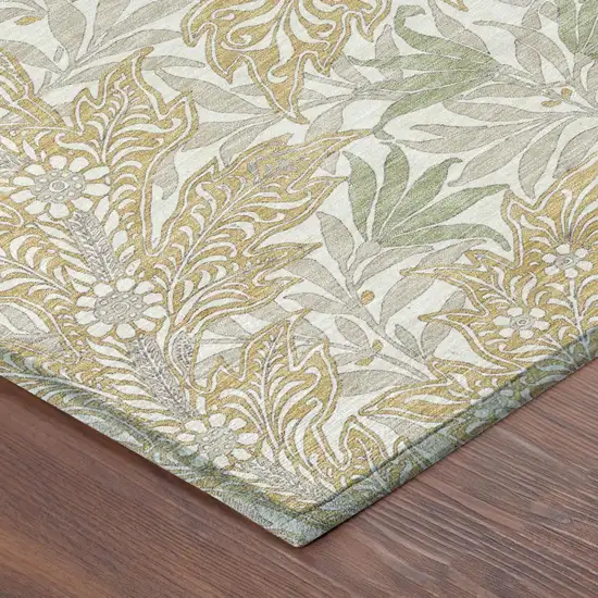 Gold And Silver Botanical Leaves Washable Indoor Outdoor Area Rug Photo 3