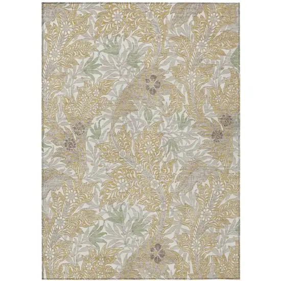 Gold And Silver Botanical Leaves Washable Indoor Outdoor Area Rug Photo 2
