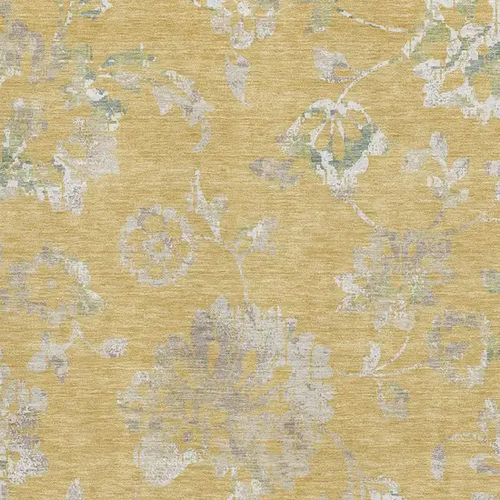 Gold And Silver Floral Washable Area Rug With UV Protection Photo 3