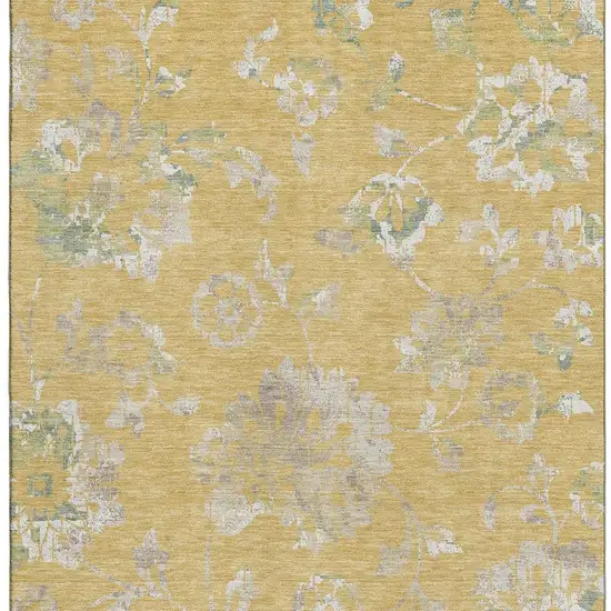 Gold And Silver Floral Washable Area Rug With UV Protection Photo 4