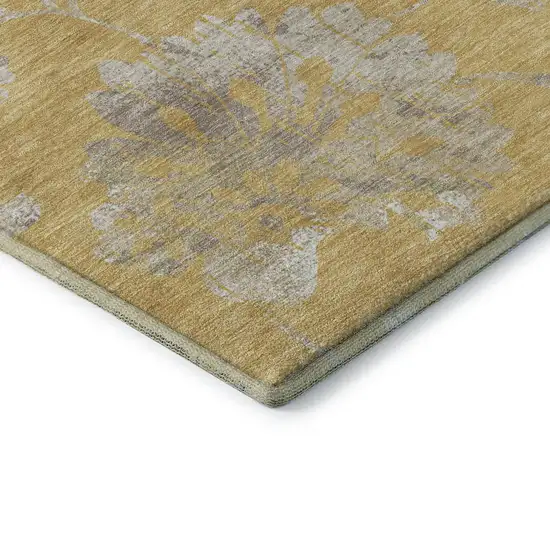 Gold And Silver Floral Washable Area Rug With UV Protection Photo 8
