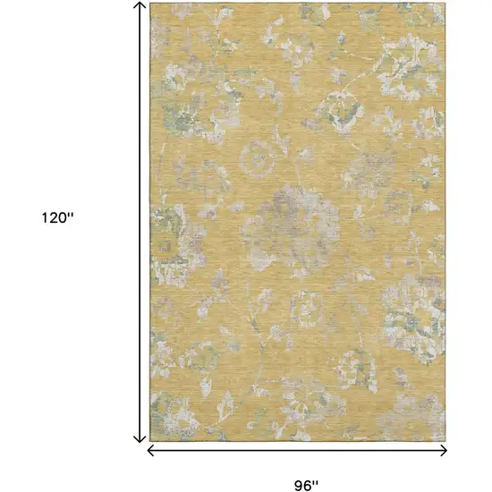 Gold And Silver Floral Washable Area Rug With UV Protection Photo 7
