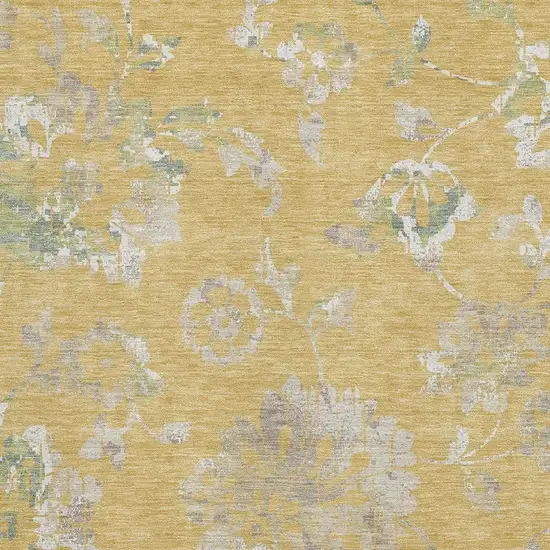 Gold And Silver Floral Washable Area Rug With UV Protection Photo 3