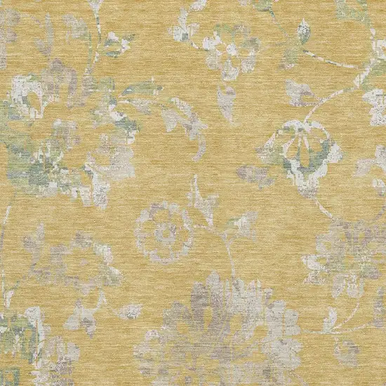 Gold And Silver Floral Washable Area Rug With UV Protection Photo 3