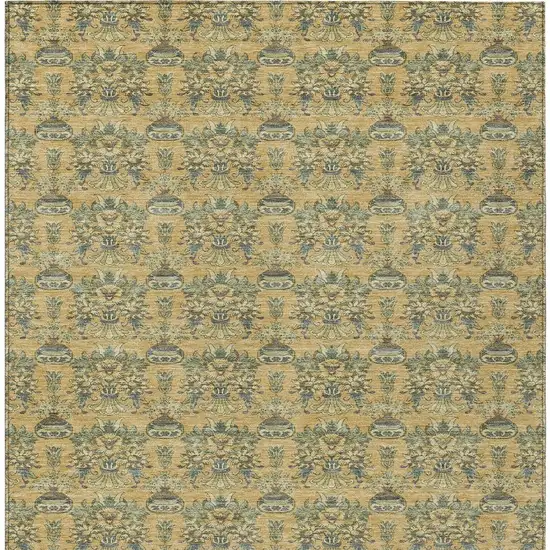 Gold And Silver Floral Washable Indoor Outdoor Area Rug Photo 6